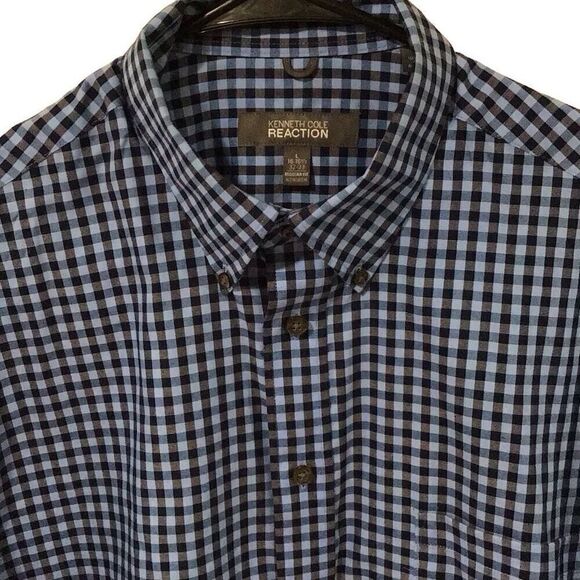 Men’s Shirt, Kenneth Cole Reaction Mens Shirt, size L, 16-16.5 32/33, Blue and B - Picture 1 of 6